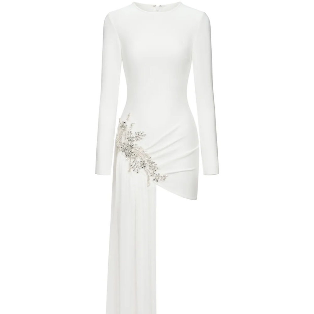 White Asymmetrical Embellished Bridal Gown